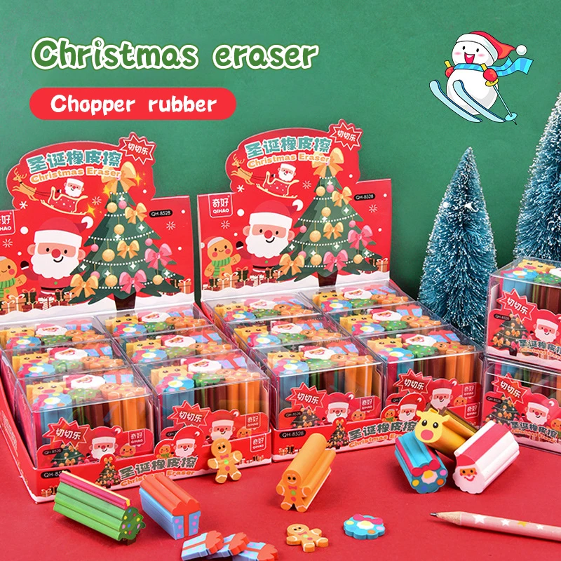 

6Pcs/Set Christmas Long Strip Cutting Erasers Santa Elk Shape Erasers Festival Gifts Pencil Eraser Stationery School Supplies