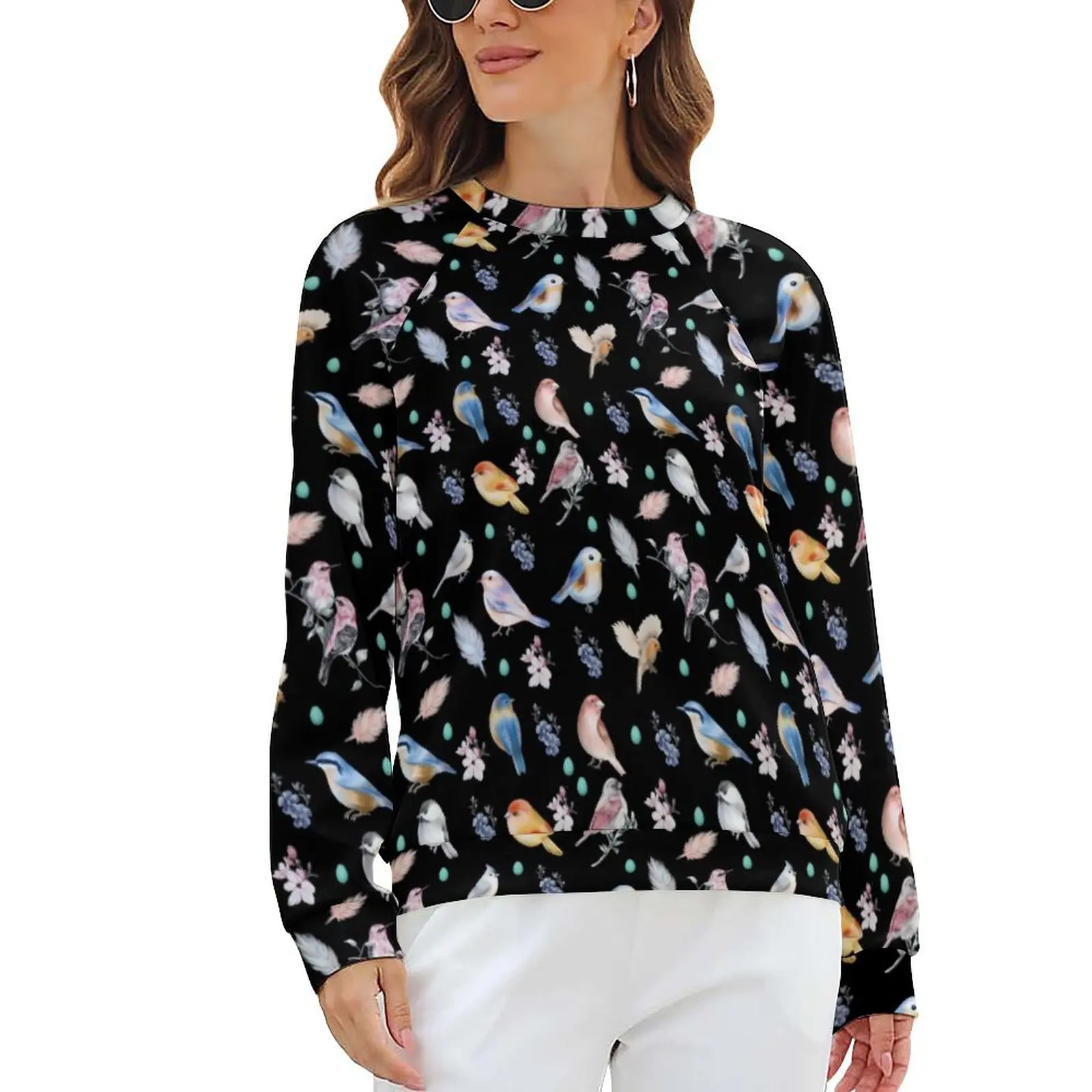 

Colorful Spring Birds Hoodies Long Sleeve Floral Print Retro Casual Hoodie Autumn Street Fashion Oversized Graphic Sweatshirts