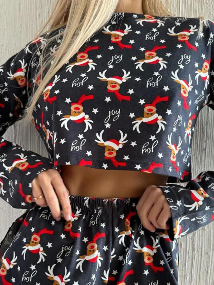 Mozuleva новый женский пижамный комплект модный рождественский топ с принтом оленей