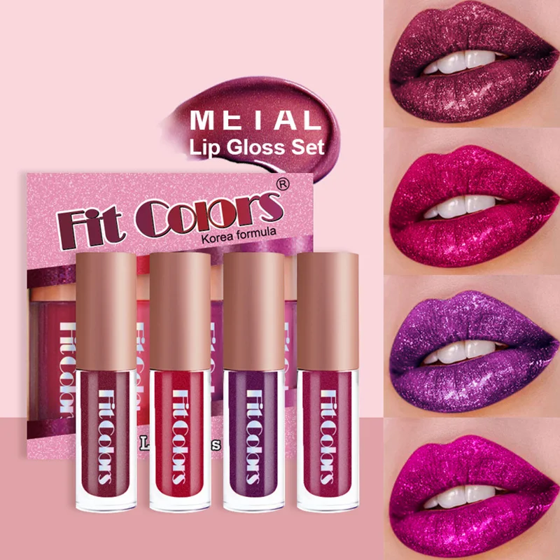 

4pcs/set Sexy Crystal Glitter Lip Gloss Waterproof Diamond Shiny Liquid Lipstick Moisturizing Lipstick Tube Lip Makeup Cosmetics
