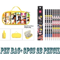 new naruto pencil bag pencil box primary and middle school students book cartoon stationery box send 8pcs pencils