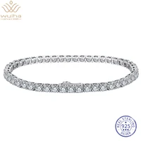 wuiha 925 sterling silver round 4mm vvs high carbon diamond tennis charm bracelets for women men gift drop shipping