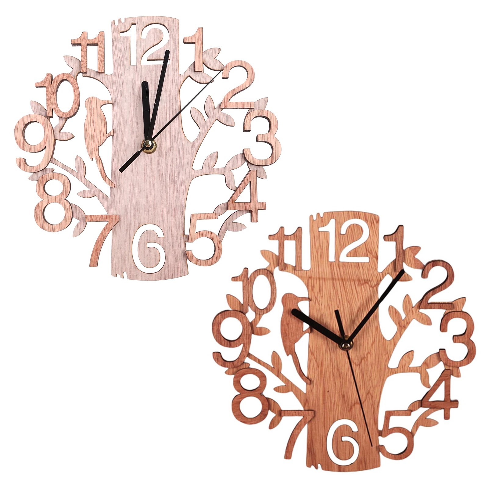 23cm 3D Tree Shaped Bird Wall Clock Hanging Vintage Decorative Watch Round Wooden for Home Office Kitchen Bedroom Gift Dropship