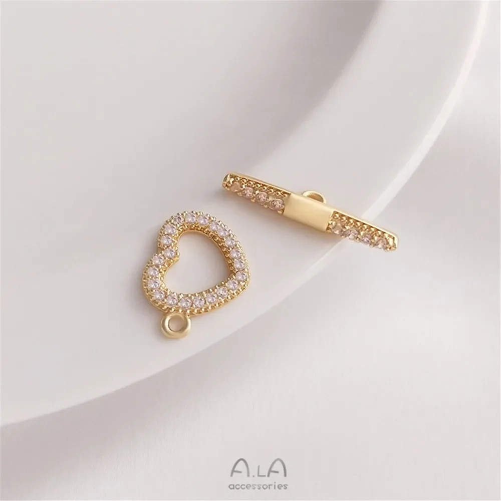 14 К Бао золотого цвета микро инкрустация цирконом персиковое сердце OT кнопка DIY