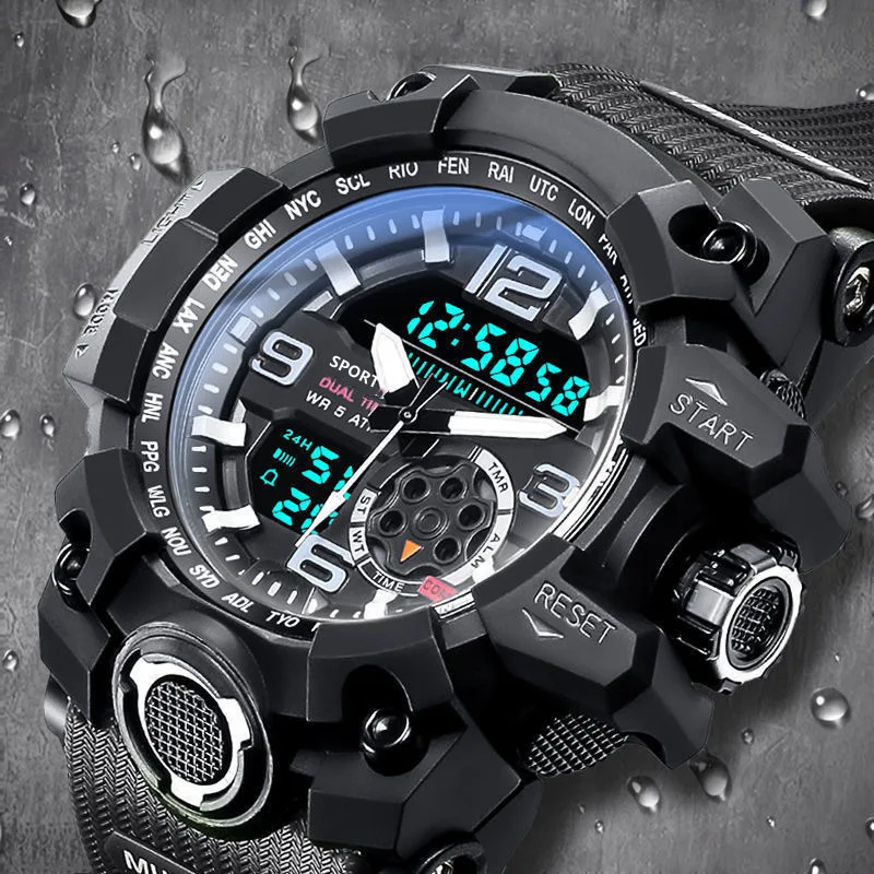 

Sport Digital Round Watch Luminous Multifunction Dial Casual Clock Outdoor Rubber Strap Fashionable Waterproof Watch for Men