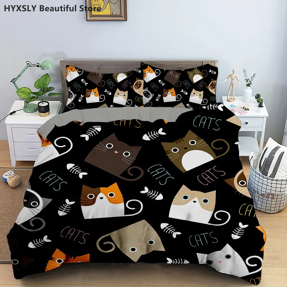 Cute Cartoon Cats 3D Bedding Set Duvet Cover Pillowcases Comforter Linen Room Decor For Children Gift Twin Queen King Size images - 6