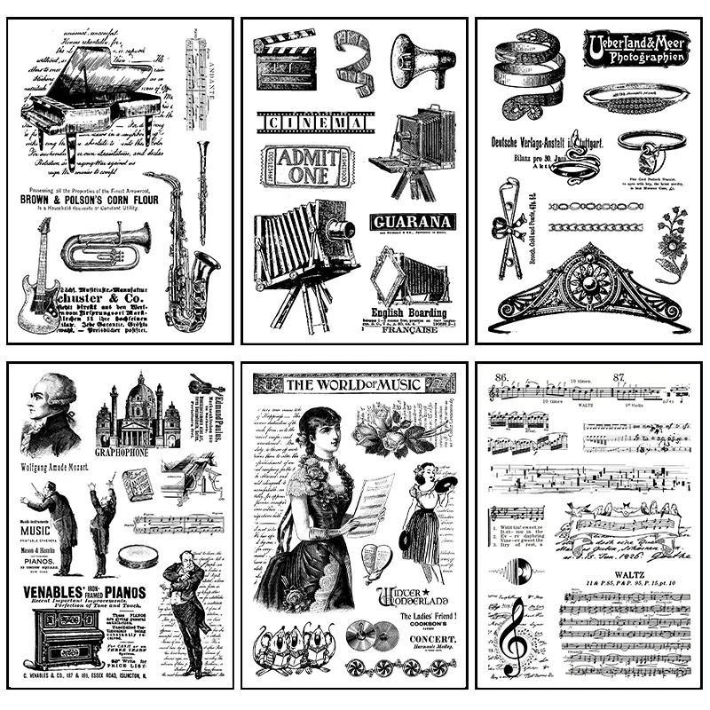 Винтажные прозрачные резиновые штампы для кино/музыки создание карт