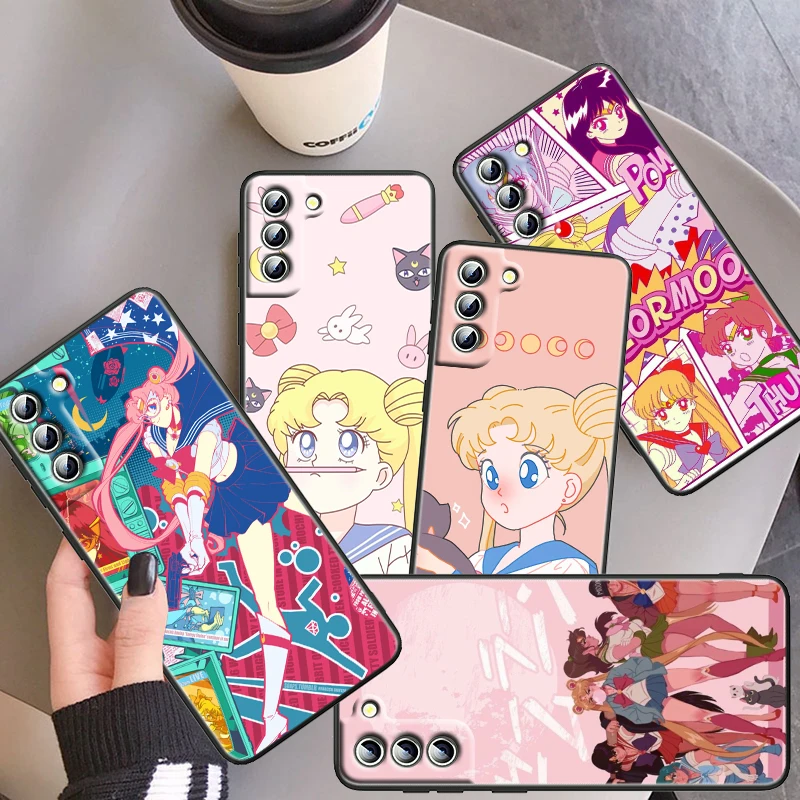 

Anime Sailor Moon Art For Samsung Galaxy S22 S21 S20 FE S10 5G S10E S9 S8 Plus Ultra Pro Lite S7 Edge Soft Black Phone Case