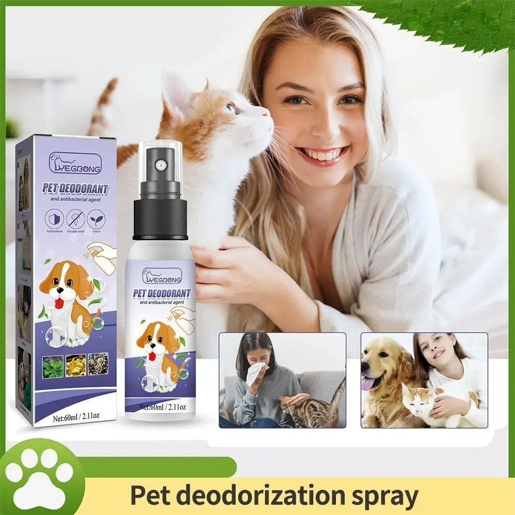 

60 мл дезодорант для собак и кошек с естественной растительной формулой, спрей для домашних животных, отличная жидкость для очистки, длительный запах для щенков H8V0