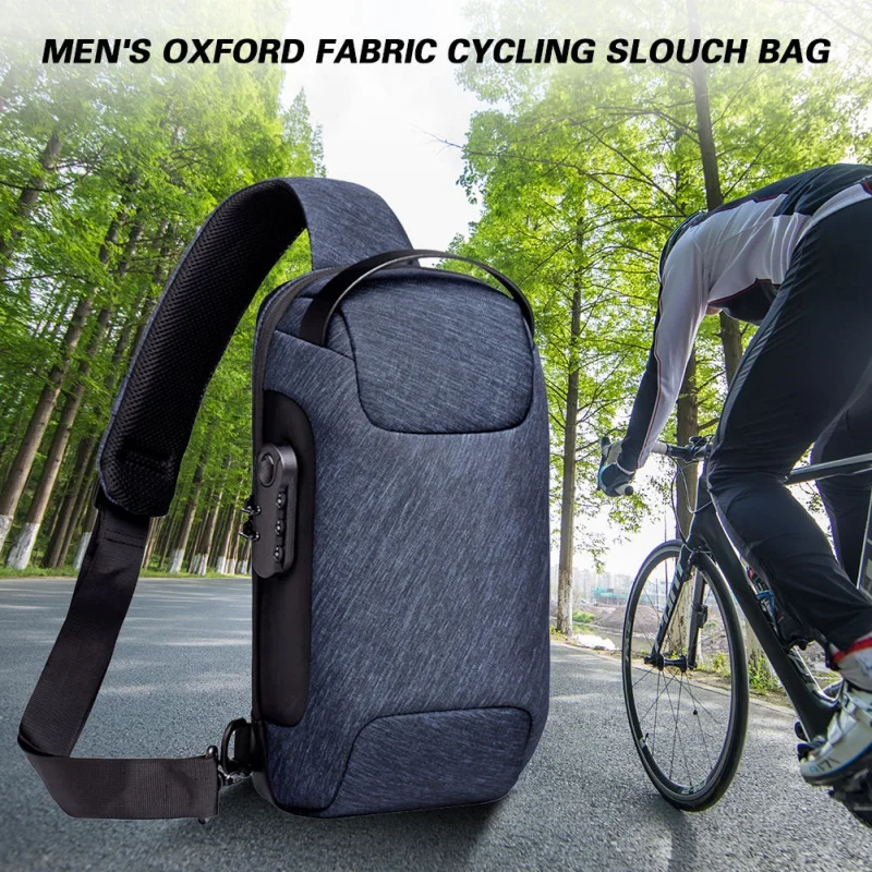 Men's Waterproof USB Oxford Crossbody Bag Anti-theft Shoulder Sling Bag Multifunction Sport Travel Messenger Chest Bag