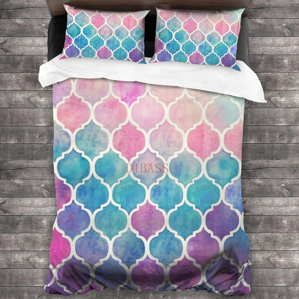 

Rainbow Pastel Watercolor Moroccan Pattern Soft Microfiber Comforter Set with 2 Pillowcase, Quilt Cover With Zipper Closure