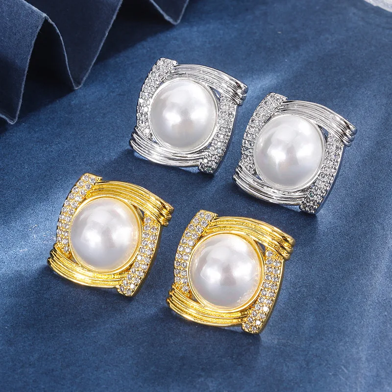 

2022 New Freshwater Pearls Gold Square Earrings Fashion Luxury Retro Women's Charms Jewelry Wedding Anniversary Gift Wholesale