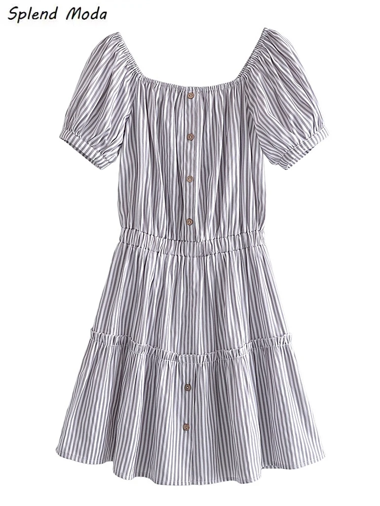 

Женское винтажное платье в полоску, с квадратным вырезом и рукавами-фонариками