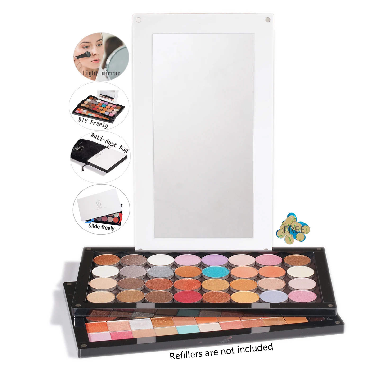 Coosei Brand New EMPTY Magnetic Eyeshadow Palette with Light Mirrow DIY Acrylic Waterproof High-Gloss Eye Shadow Makeup Pallet