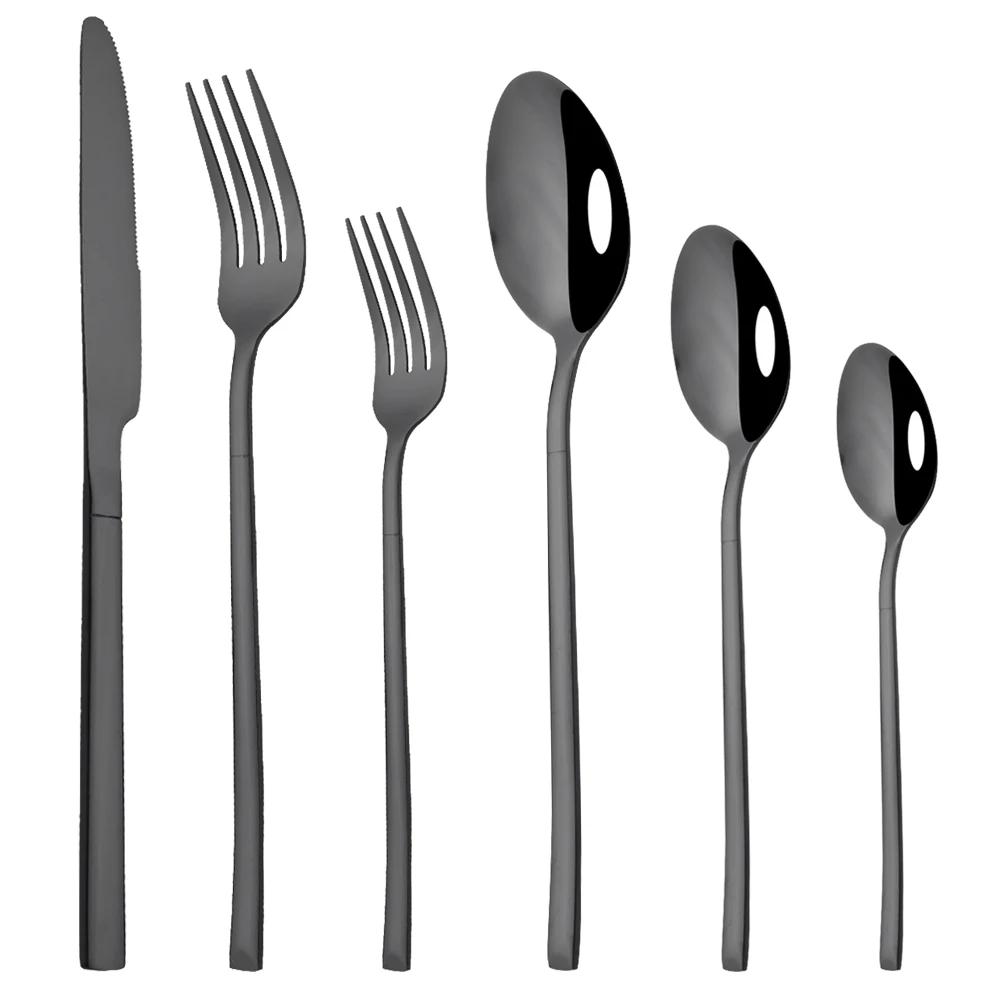 

6Pcs Black Mirror Dinnerware Stainless Steel Flatware Cutlery Western Style Food Steak Knife Fork Dessert Spoon Dining Tableware