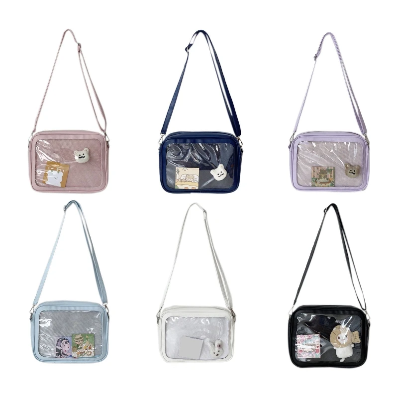 

M6CC PU Leather Ita Bag with Clear PVC Crossbody Bags JK Japanese Style Shoulder Handbag for Women Girls