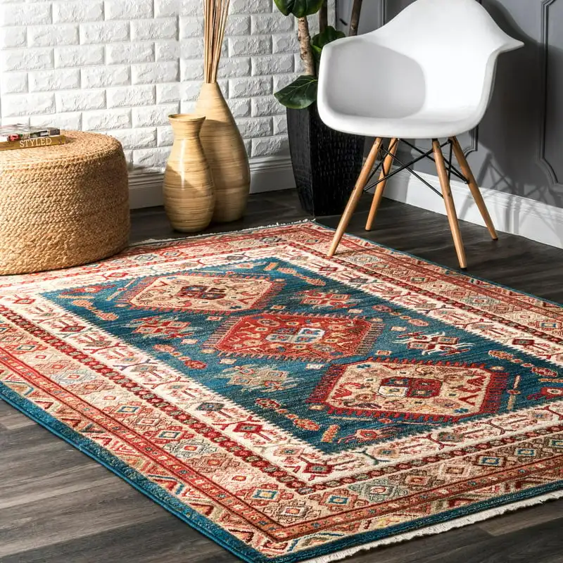 

Qiana Emblem Fringe Area Rug, 4' x 6', Blue