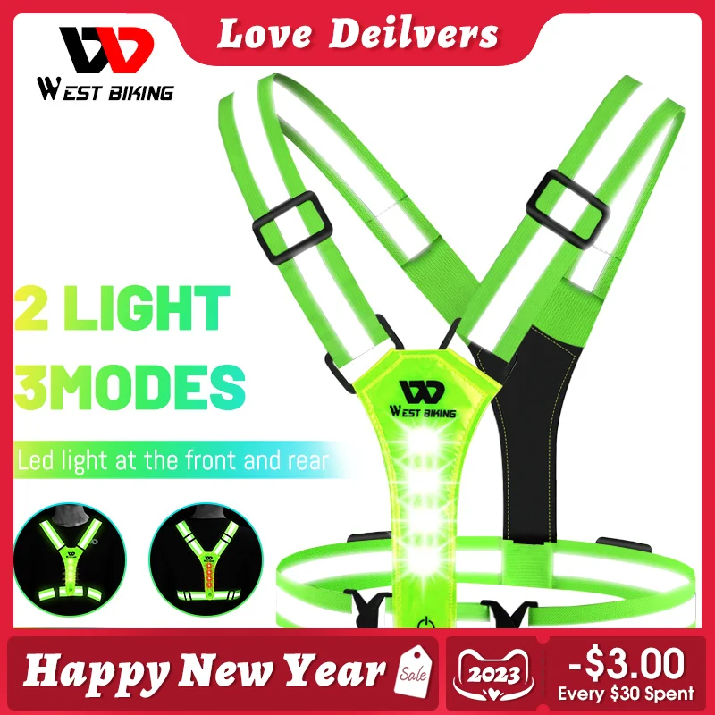 

WEST BIKING Reflective Sports Vest Running Light USB Charge LED Light Night Safety Warning Belt Outdoor Fishing Cycling Vest