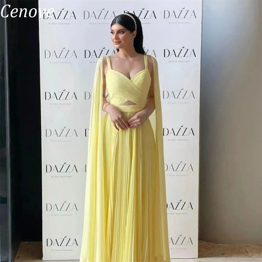 

Cenove A-Line Shawl Sling Long Evening Gown Formal V-Neck Elegant Prom Yellow New Party Dresses for Women 2023