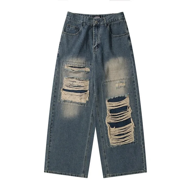 

Свободные потертые прямые женские джинсы в американском стиле, Широкие рваные женские джинсы в стиле ретро, штаны Y2K с двумя карманами, брюки для уборки