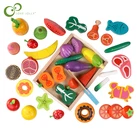 Деревянная имитация кухонных игрушек, классический набор фруктов и овощей для резки, Ранняя развивающая игрушка Монтессори для детей, подарок DDJ