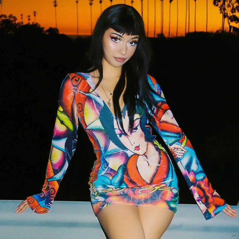 

Женское винтажное платье с капюшоном, длинный комплект из полиэстера с принтом, приталенный силуэт, одежда для серфинга, лето 2022