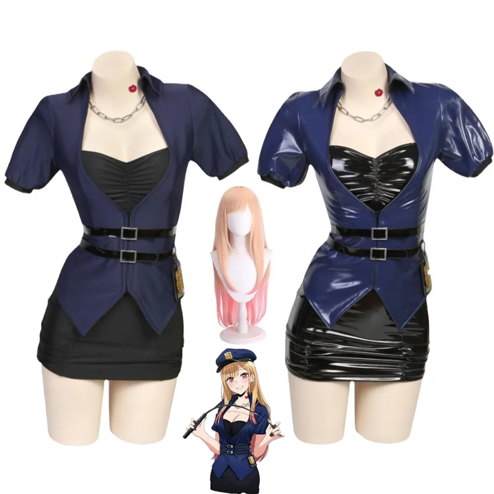 

Костюм для косплея с мотивом аниме «Мой наряд», пикантный женский костюм для Хэллоуина из ткани и кожи, Женская полицейская форма, головной убор, парик