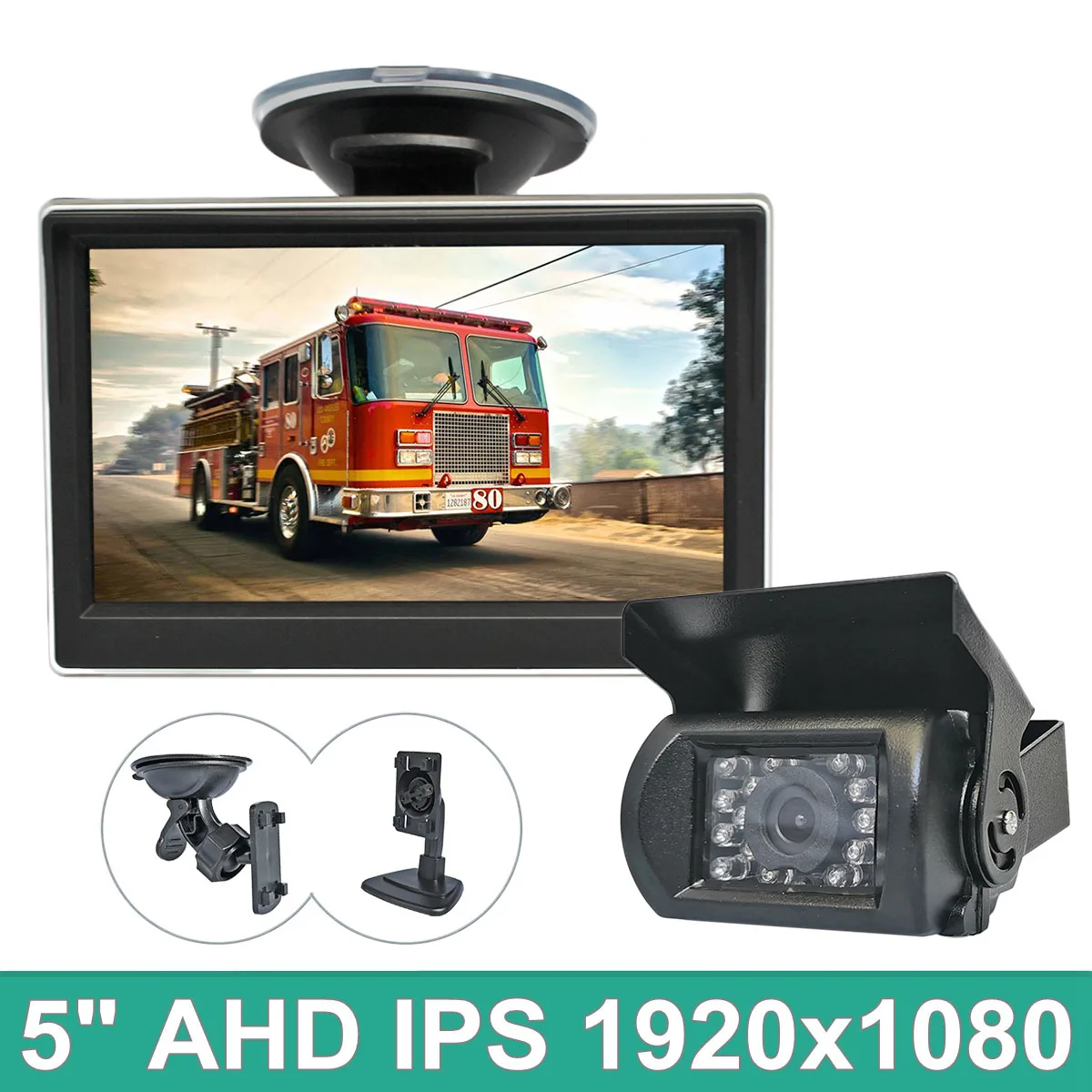 DIYKIT 5" IPS AHD Car Monitor 1920*1080P HD IR Night Vision Backup Camera Vehicle Reverse for Bus Truck RV