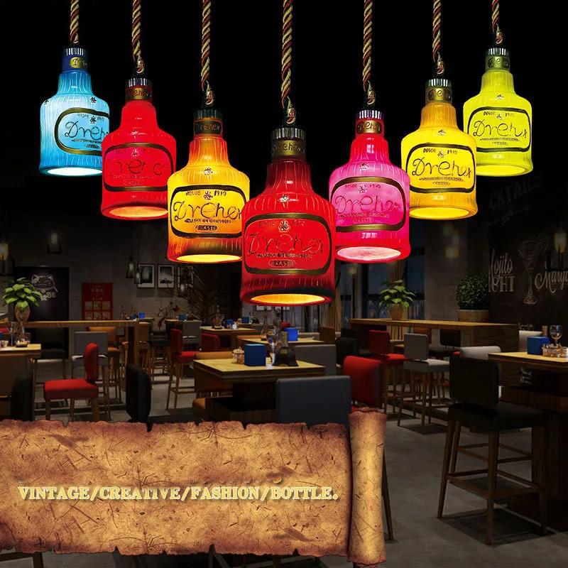 Retro Bar Wine Bottle Chandelier Creative Restaurant Lighting Personality Cafe Tea House Leisure Bar KTV Wine Bottle Light