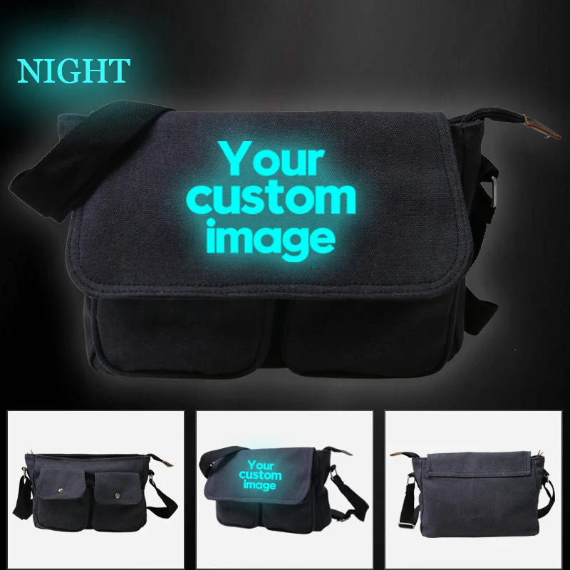 

Custom DIY Image Luminous Logo Printing Messenger Bag for Boy Girls Teenagers Schoolbag Women Crossbody Shoulder Bags Men Bags