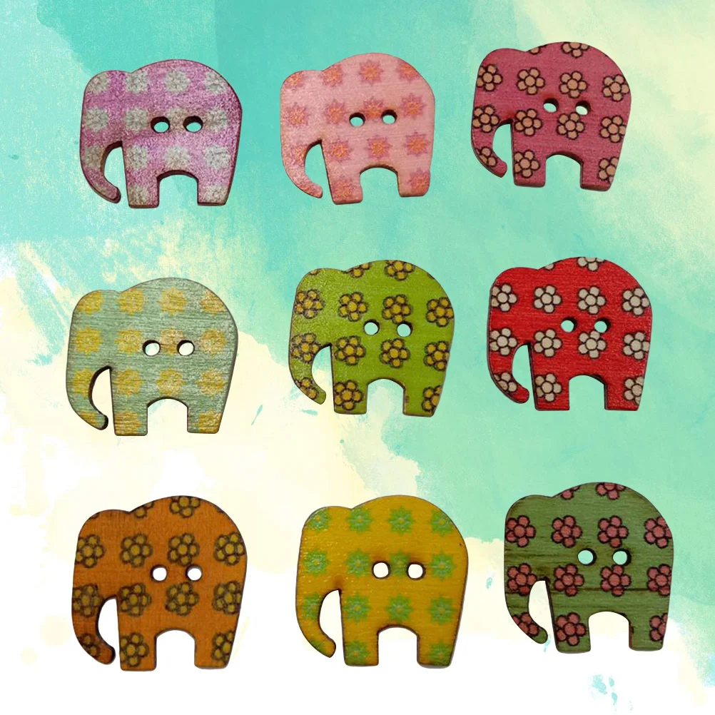 

30 Pcs Buttons Crafts Elephant Pattern Buttons Painted Wood Craft Buttons Wooden Cartoon Buttons Child