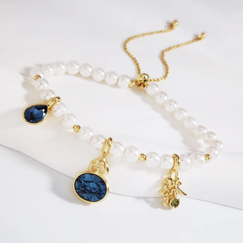 

Crystals from Austria Women Adjustable Bracelet with Charm for Girl Christmas Gift Trendy 14K Gold Color Hand Bracelet Jewelry