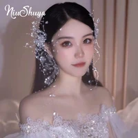 niushuya handmade fairy transparent crystal wedding hairpins girls sweet beaded girls hairpins hair accessories