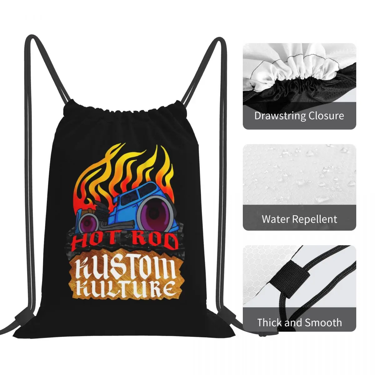 Фото Рюкзаки Hot Rod Kustom Kulture, модные сумки на шнурке, сумки для хранения, сумки для книг для мужчин, женщин, студентов №4