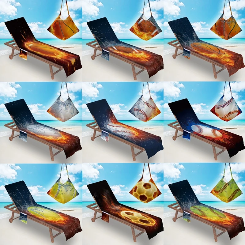 

Football Print Beach Towel Adults Sun Lounger Bed Holiday Garden Swimming Pool Lounge Pockets Carry Bag Chairs Cover Bath Towel