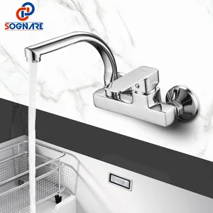 SOGNARE настенный кухонный смеситель с одной ручкой, кухонные смесители с двумя отверстиями, кран для горячей и холодной воды с вращением на 360 градусов D2203
