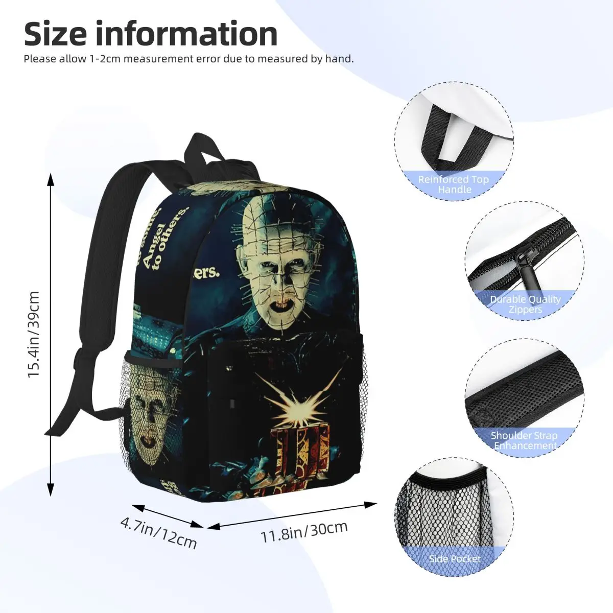 Фото Рюкзак Hellraiser Pinhead, студенческая сумка для книг для мальчиков и девочек, детская школьная сумка, сумки на плечо для ноутбука для мужчин и женщин №2