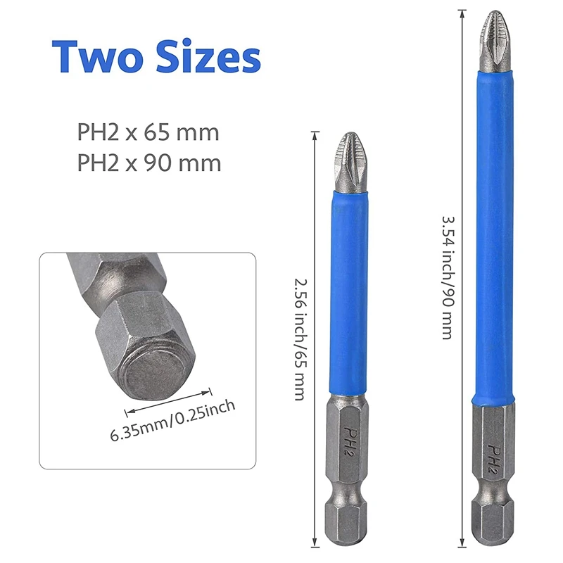 Promotion! 20Pcs Magnetic PH2 Screwdriver Bits Set Non-Slip Cross Head Electric 1/4 Inch Hex Shank 90Mm 65M |