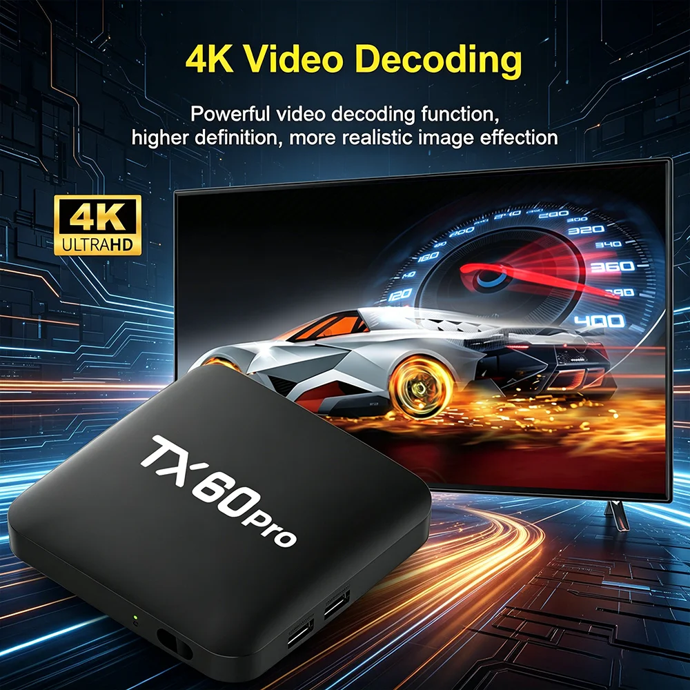 Фото ТВ-приставка Velec TX60 Pro, 16 ГБ+256 ГБ, Android 16.0, 4K HD, голосовое управление, медиаплеер с функцией зеркалирования экрана. №3