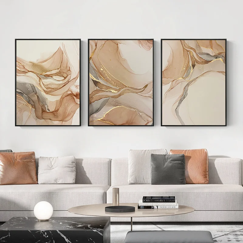 

Beige Marble Decorative Paintings Nordic Modern Poster Fashion Abstract Gold Luxury Canvas Painting Wall Art For Room Decor