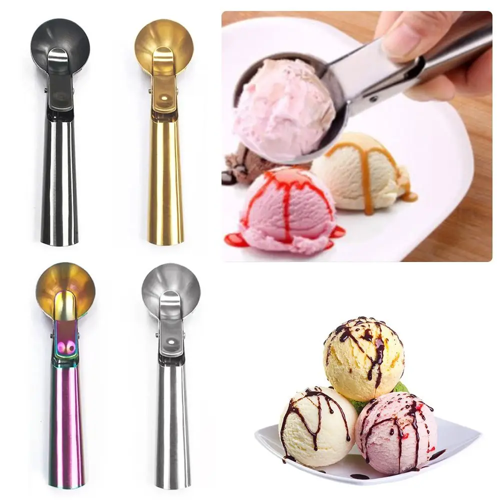 

Quality Stainless Steel Maker Spoon With Trigger Fruit Watermelo Ball Digger Ice Tool Ice Cream Scoop Ice Cream Scooper