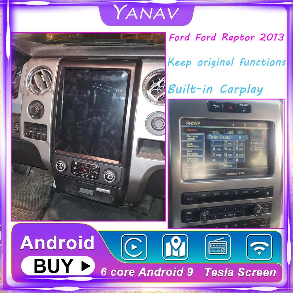 

2 DIN Android для Ford Raptor 2013 12,1 дюймов Автомобильный Радио-Tesla GPS-навигатор Авто AC стерео Мультимедийный Плеер головное устройство Carplay