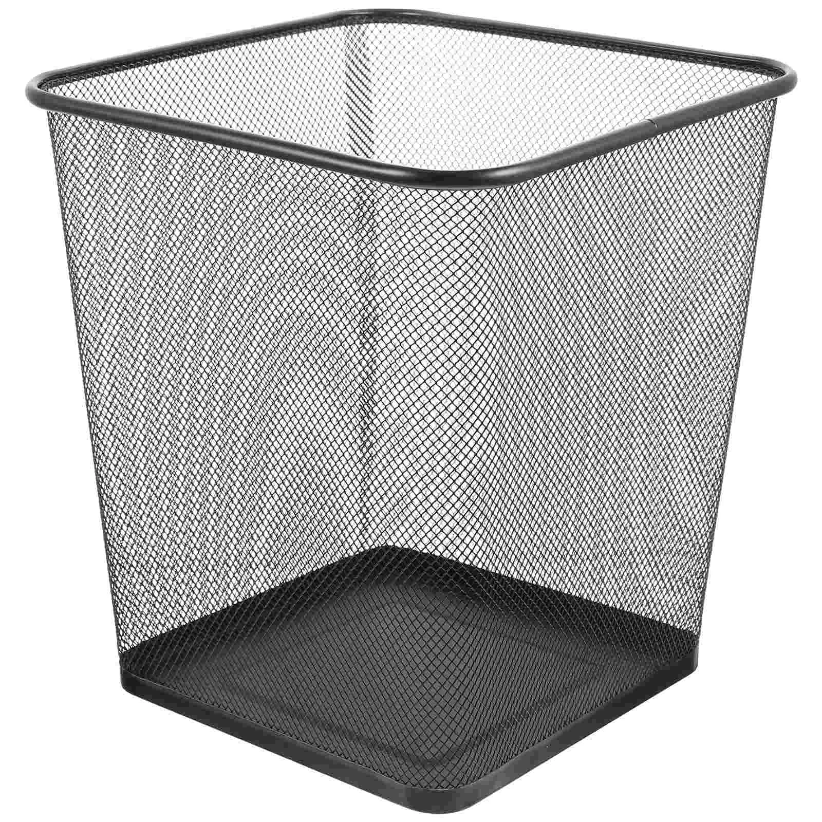 

Trash Can Bin Garbage Basket Waste Mesh Metal Container Wire Wastebasket Paper Square Black Recycling Kitchen Round Cans