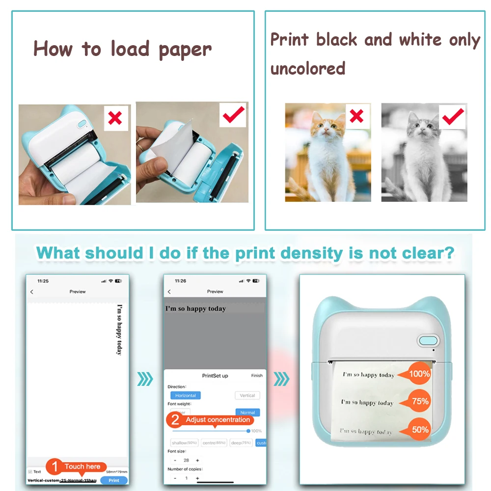 Фото Мини-принтер, портативный тепловой принтер эффективно и быстро, Карманный фотопринтер без чернил для изучения записей, изображений, «сделай сам» №5