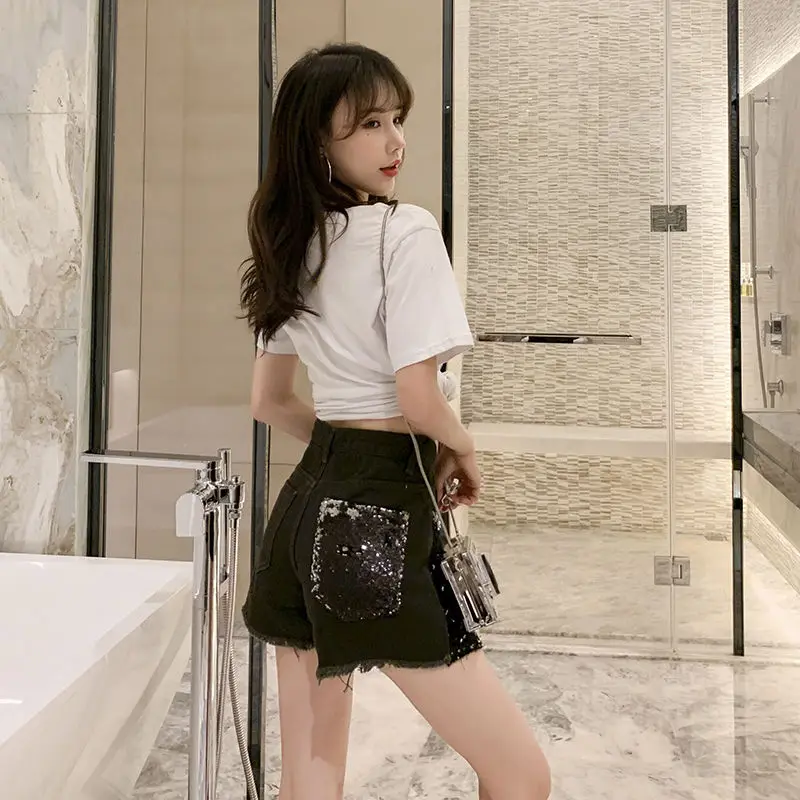 Young Style Fashion Streetwear Creative Splicing Shorts Asymmetrical Wide Leg Summer Women's Clothing Thin Zipper Pockets Button