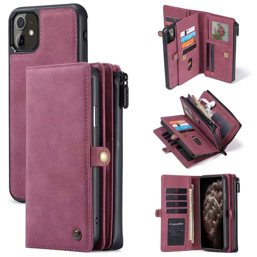 IPhone11 Wallet Case With Card Holder PU Leather Kickstand Card Slots Zipper Pocket Flip Cover Case For IPhone 14 13 12 Pro Max