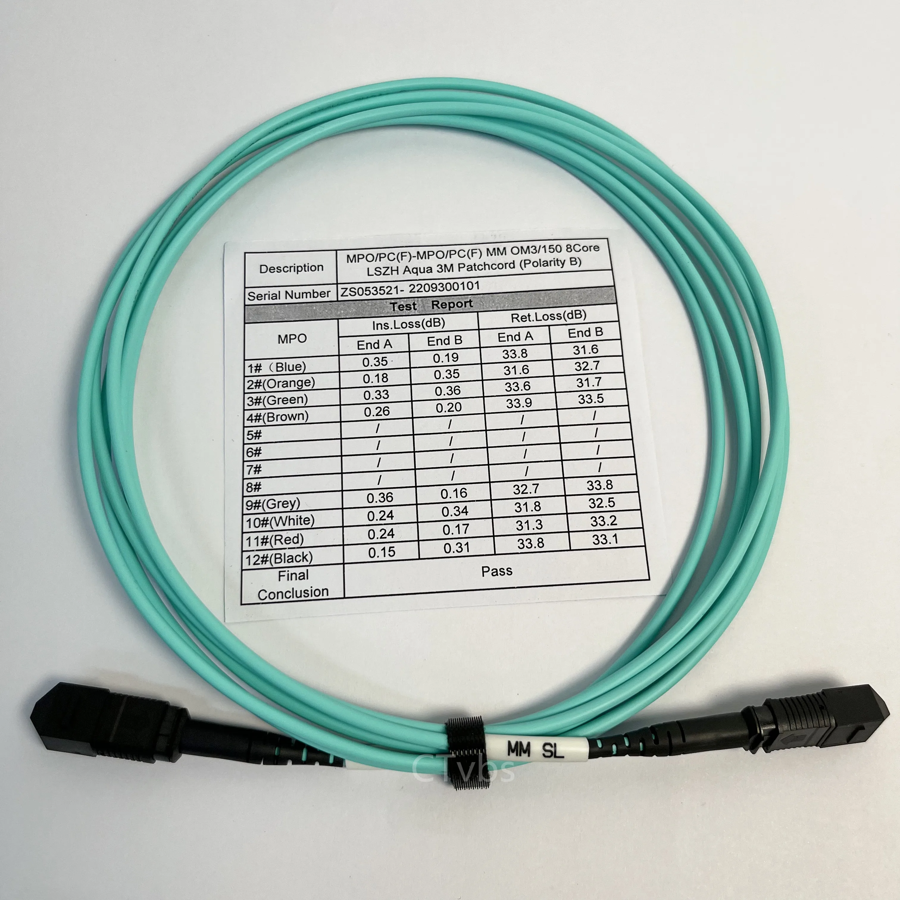 

3M MPO Cable 8 Cores Female to Female MPO-MPO Multi-Mode Type B OM3 Fiber Optical Patch Cord