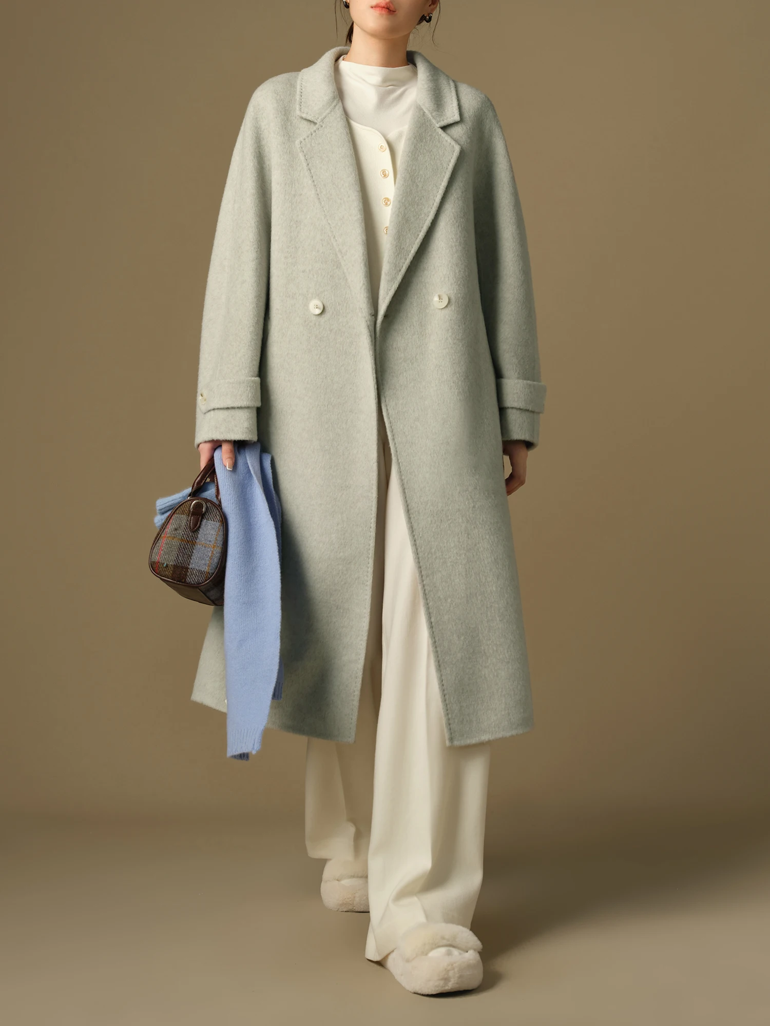 Классический женский костюм DUSHU больших размеров двустороннее шерстяное пальто