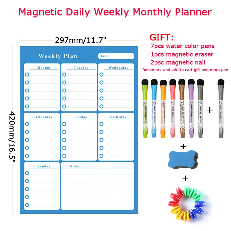 Magnetic Weekly Monthly Calendar Planner Erasable and magnetic Whiteboard Fridge Sticker Memo Magnet A3 Size White Board Marker