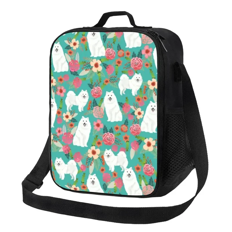 Vintage Florals Japanese Spitz Dog Insulated Lunch Bags for Pet Puppy Portable Thermal Cooler Food Bento Box Work School Travel